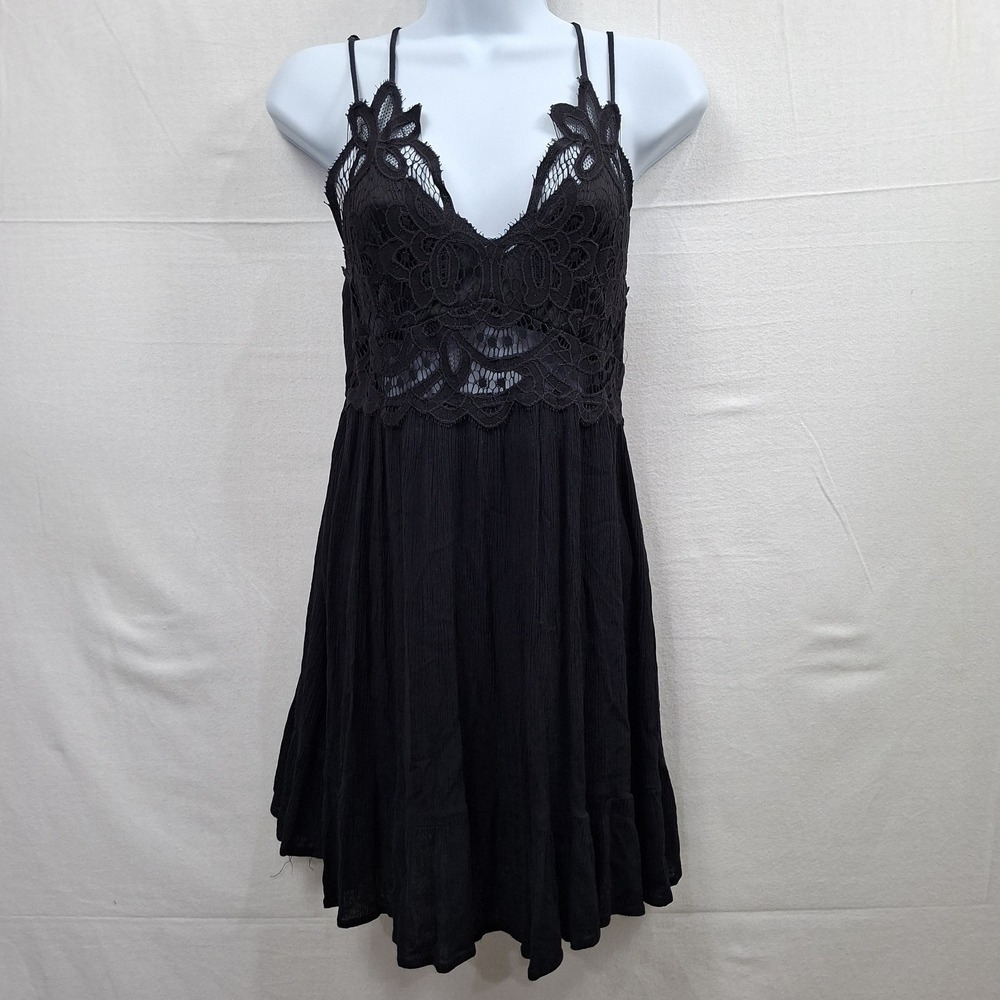 Trixxi Adella Small Slip‎ Mini Dress Black Boho Festival Witchy Whimsigoth